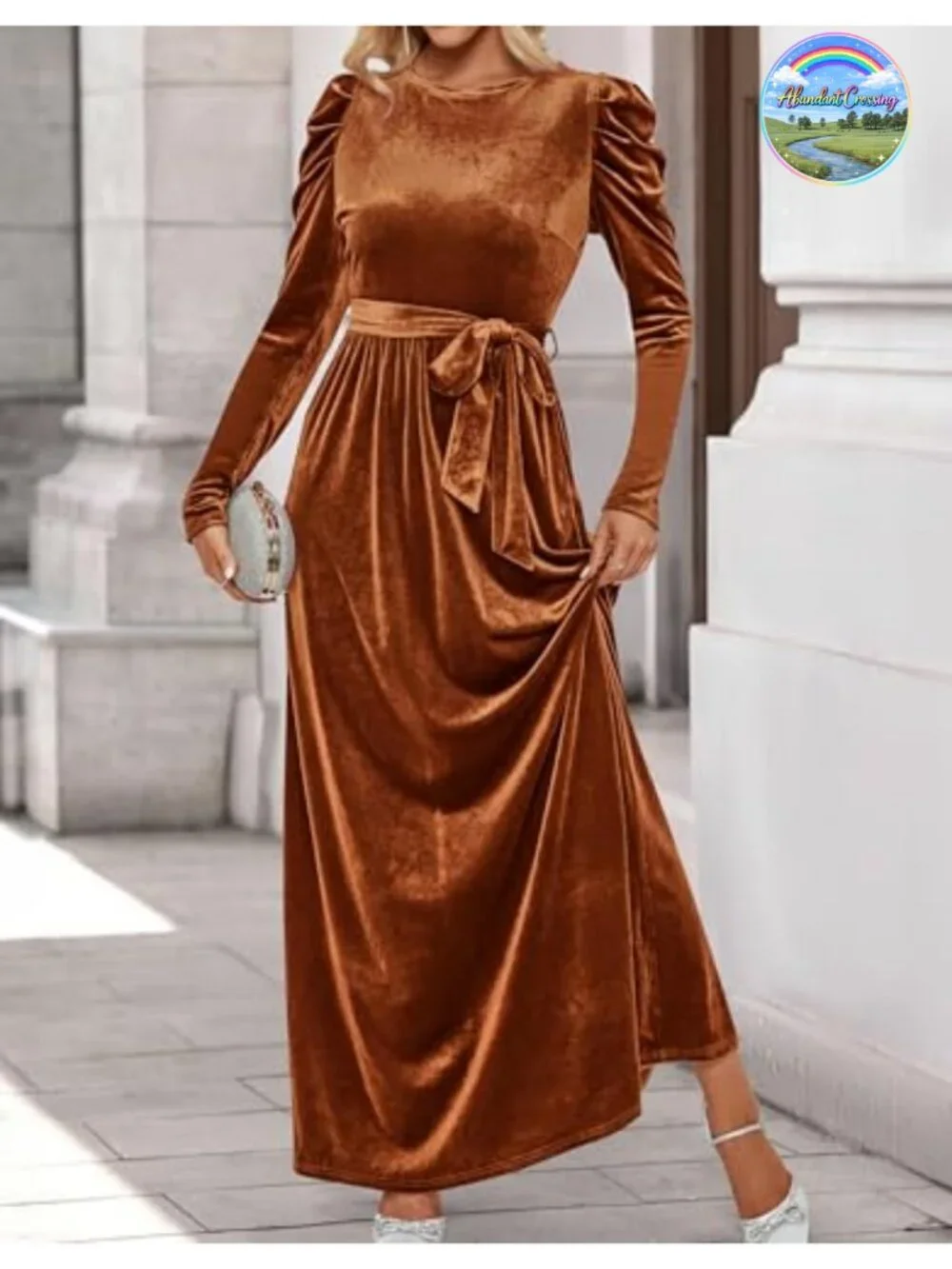 Velvet Long Sleeve Maxi Dress Puff Sleeve Formal Evening